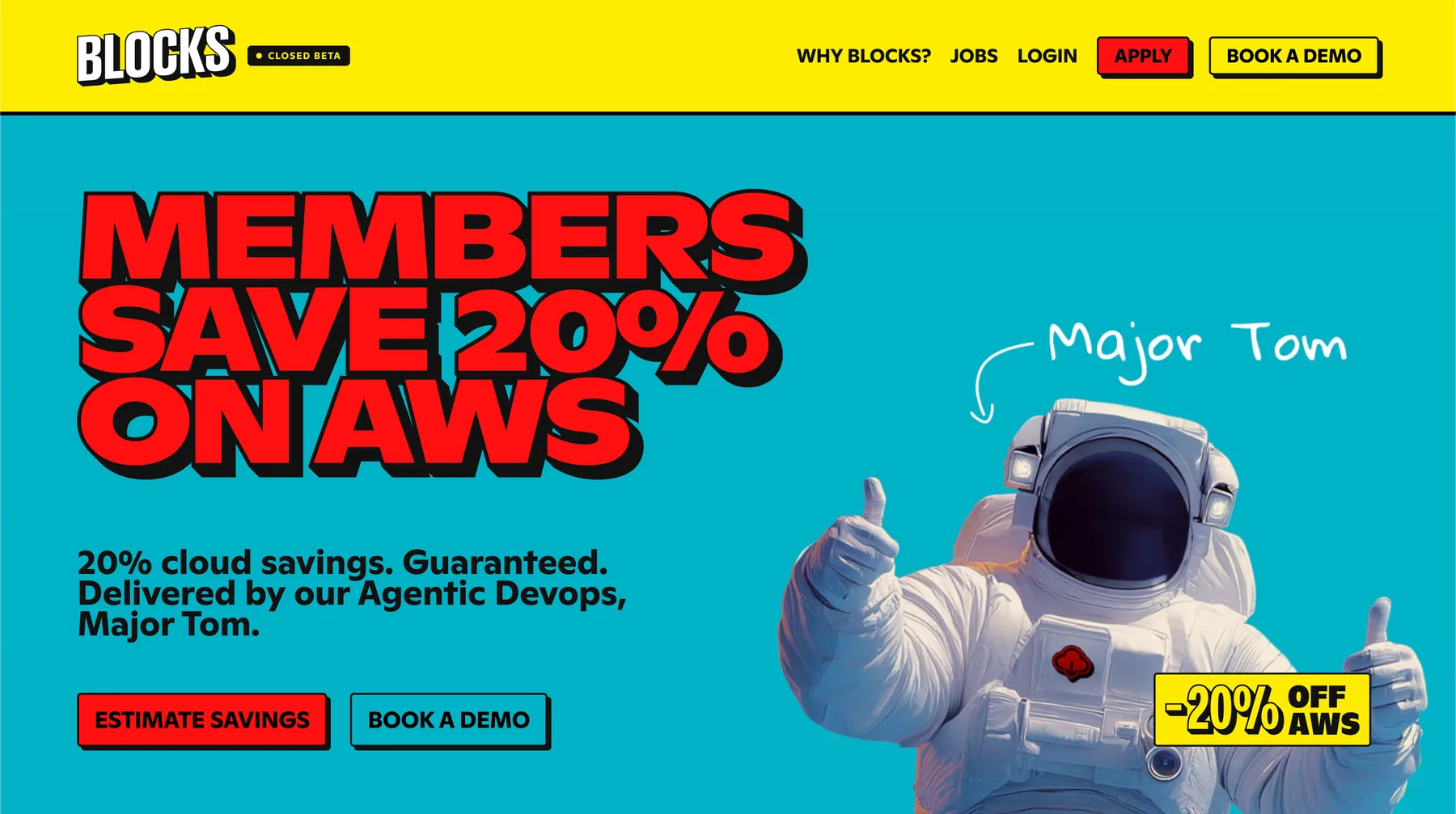 blocks.cloud Landing Page mit FinOps-Positionierung und Produktversprechen