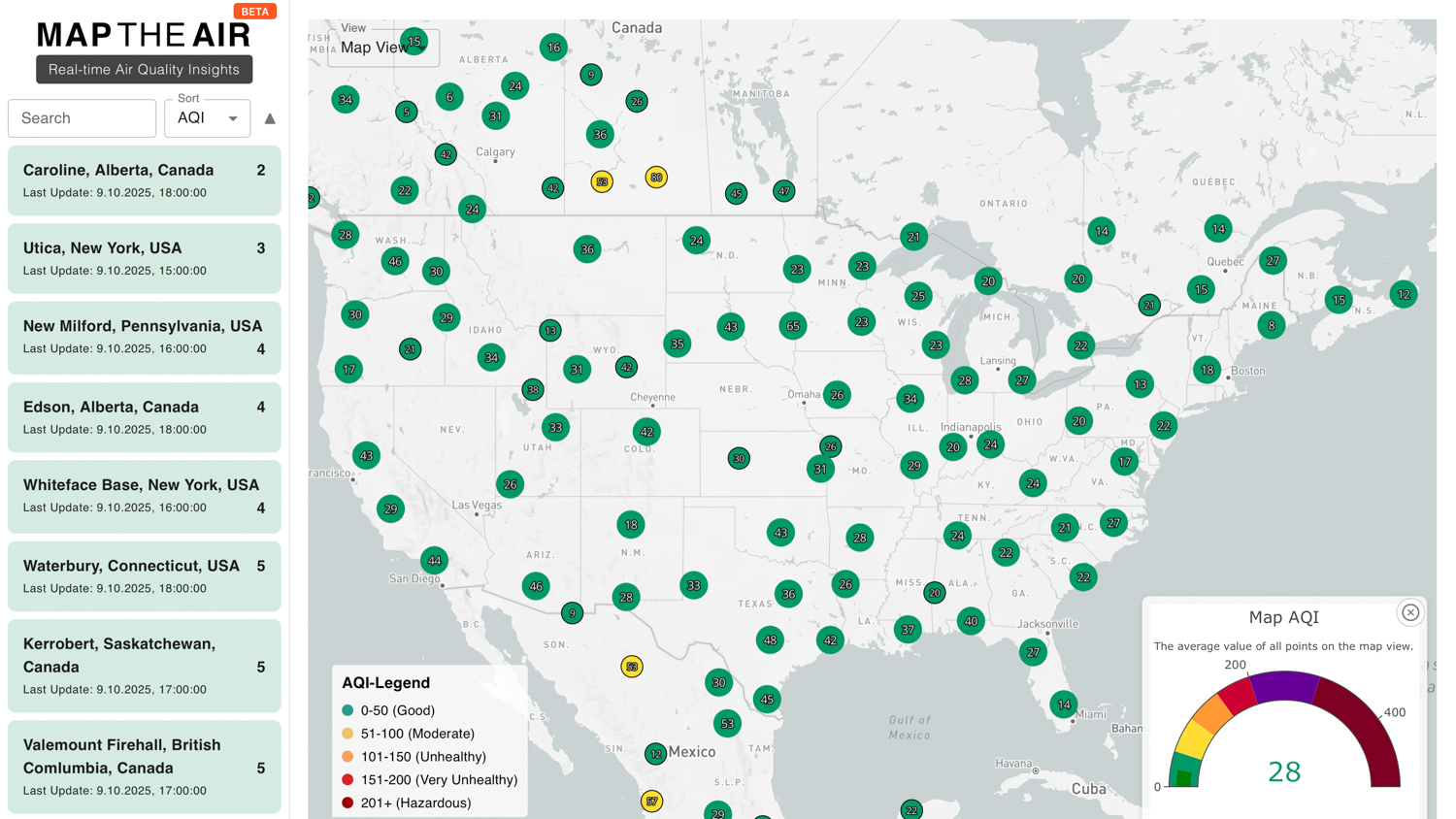 Map the Air start view with air quality map