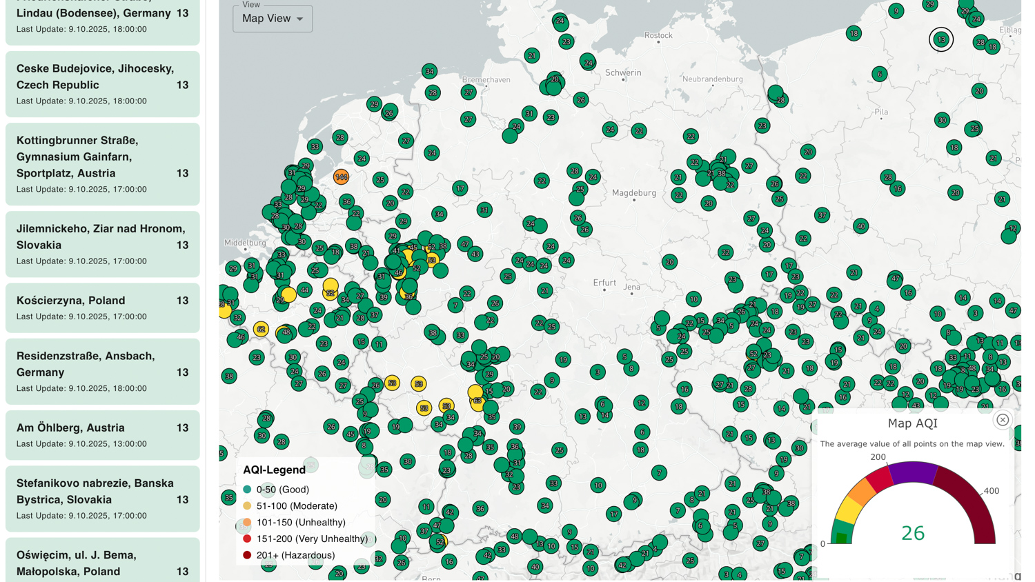 Map the Air map view with sensors and air quality readings