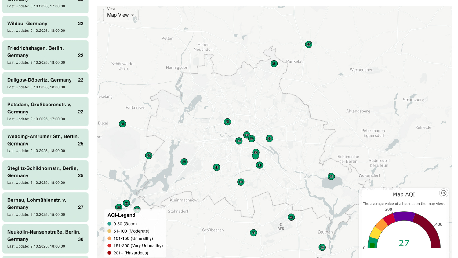 Map the Air detail panel with sensor information